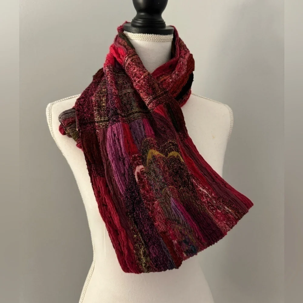 Silk & Viscose hand woven fabric from Nepal infinity scarf. Jewel tones